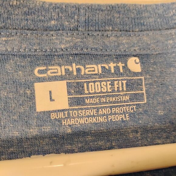 Carhartt tshirt mens L Large blue spellout graphic logo tee loose fit work wear - Picture 6 of 8